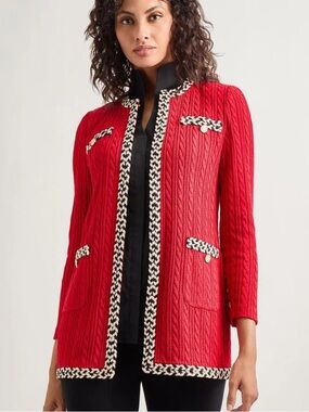 Misook Contrast-Trim Tweed Knit Jacket NWOT